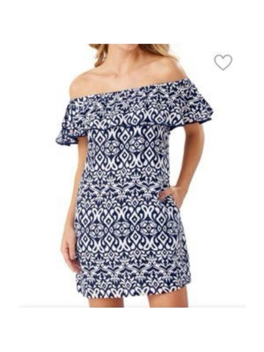 Tommy Bahama Ikat Diamond Off-The-Shoulder Linen Costal Resortwear Dress, XL